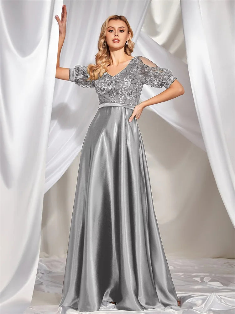 Elegant Short Sleeve Evening Party Dress