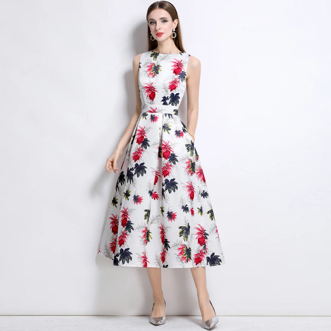 Stylish Floral Print Slim Tank Dress