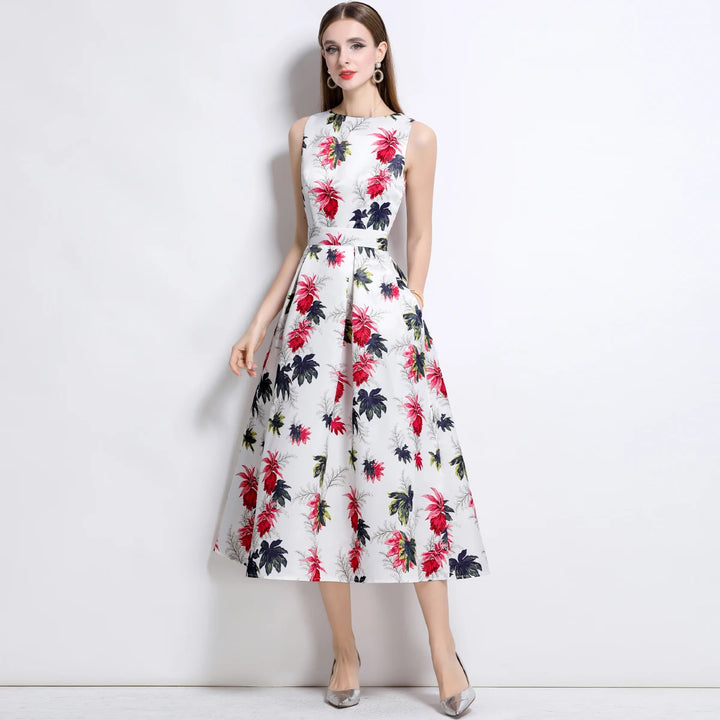 Stylish Floral Print Slim Tank Dress
