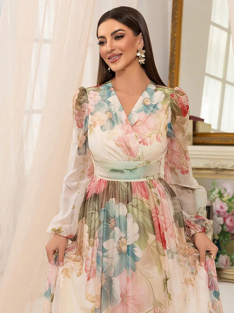 Beautiful Flower Print Maxi Dress