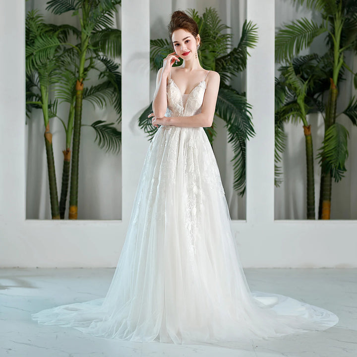 Effortlessly Lace Beaded Trends Weeding Gown