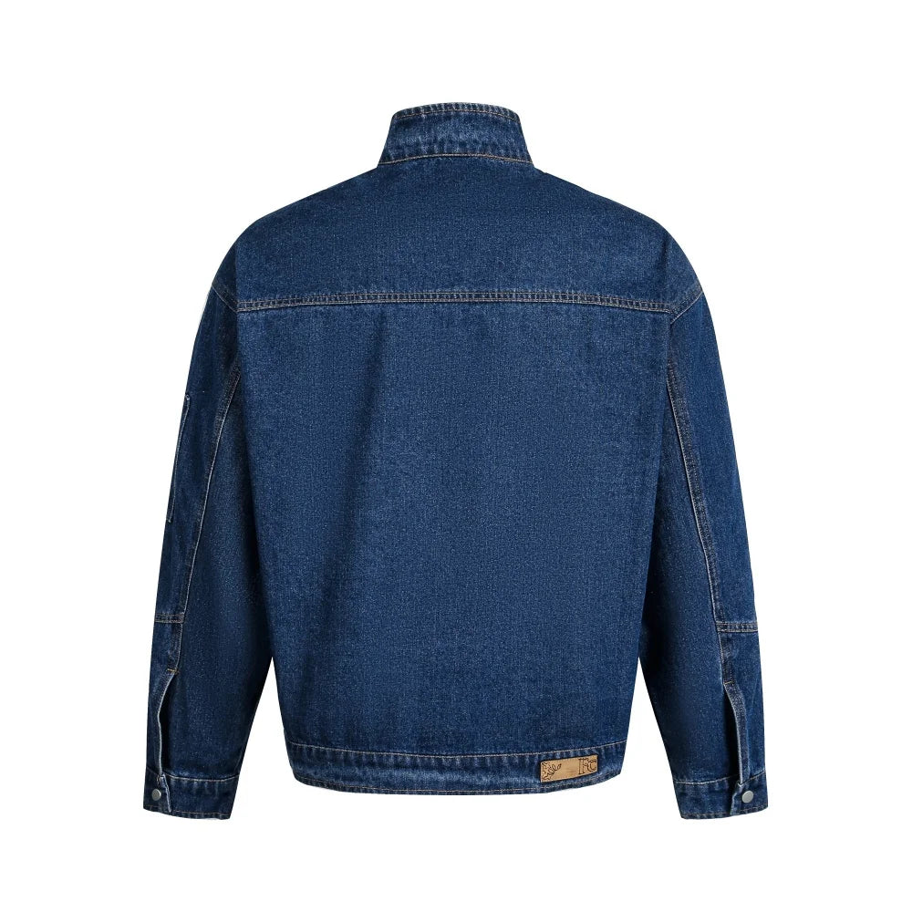 Stylish Spliced Distressed Denim Jacket