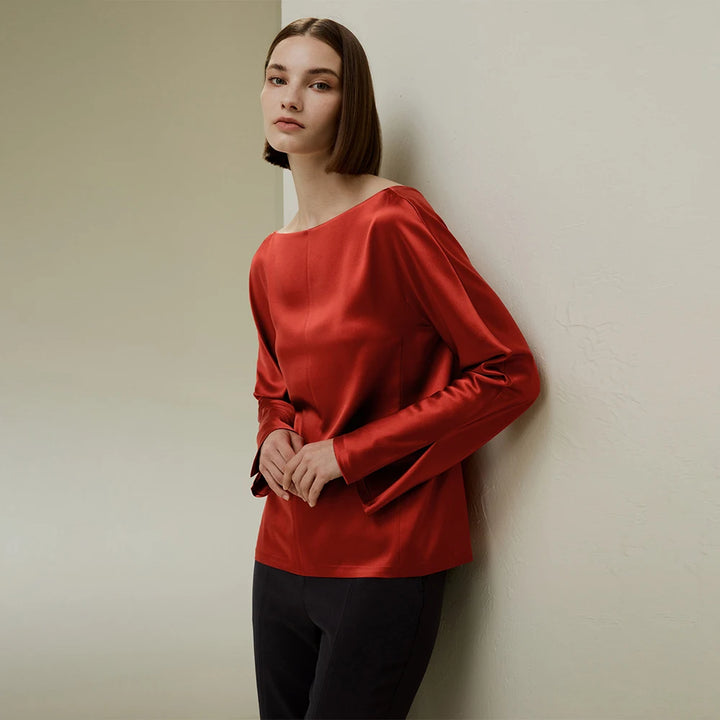 Refined Back Slit Silk Blouse