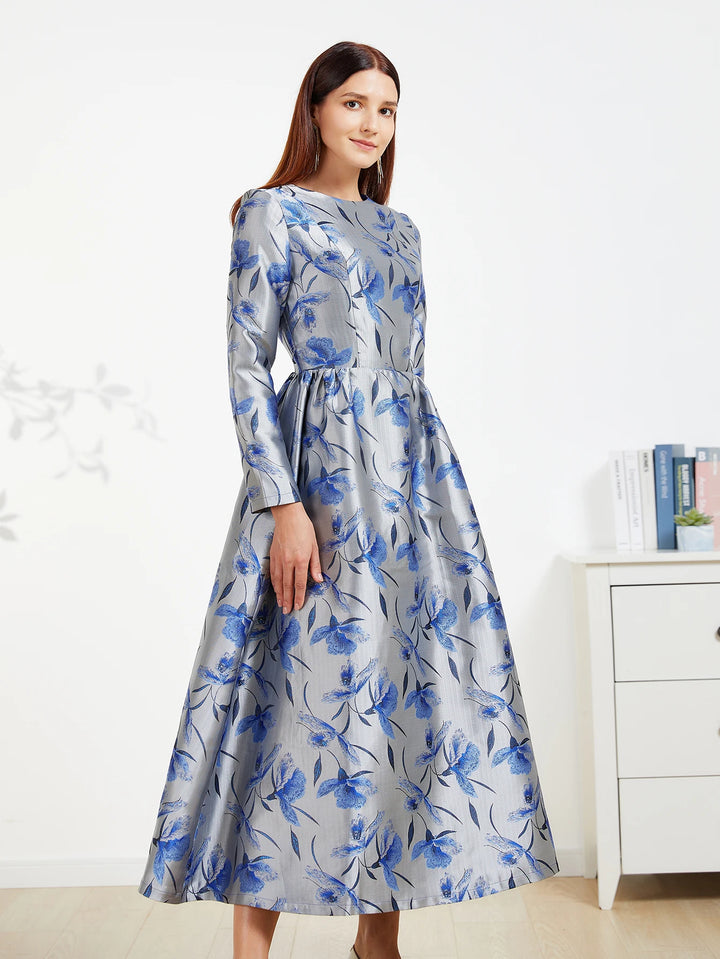 Elegant Floral Jacquard Maxi Dress