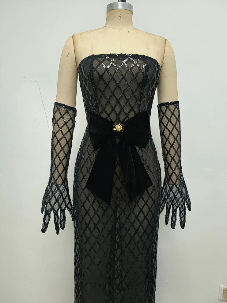Smart Mesh Sequins Bow Dress