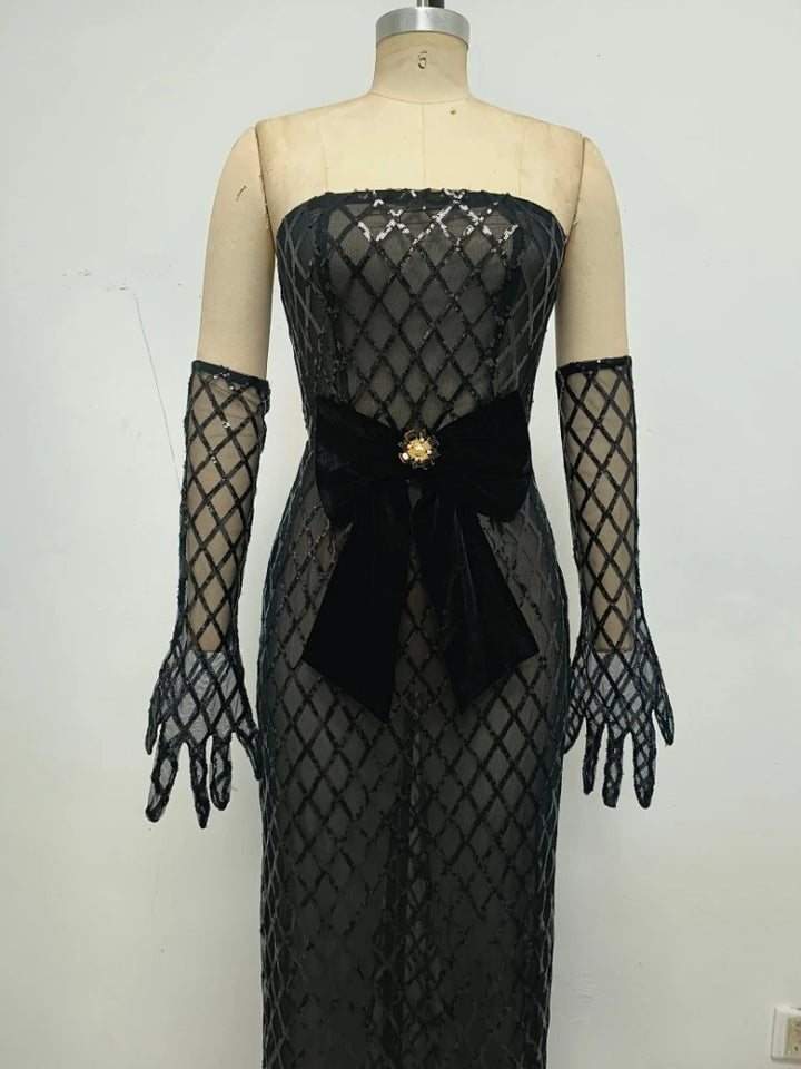 Smart Mesh Sequins Bow Dress