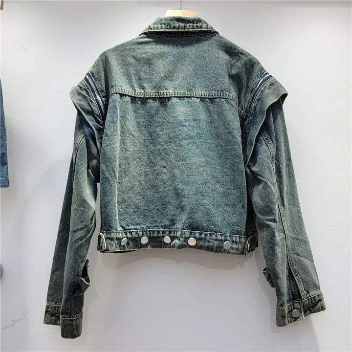 Trendy Multi-zipper Short Denim Jacket
