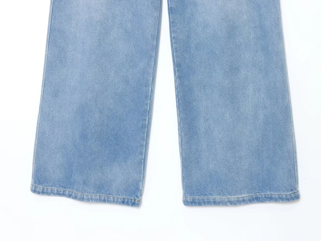 Refined Wide-Leg Washed Jeans Pants