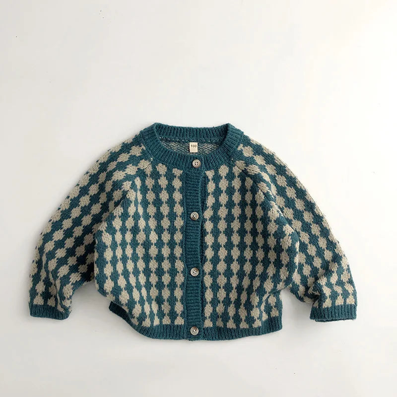 Trendy Plaid Kids Cardigan Sweater