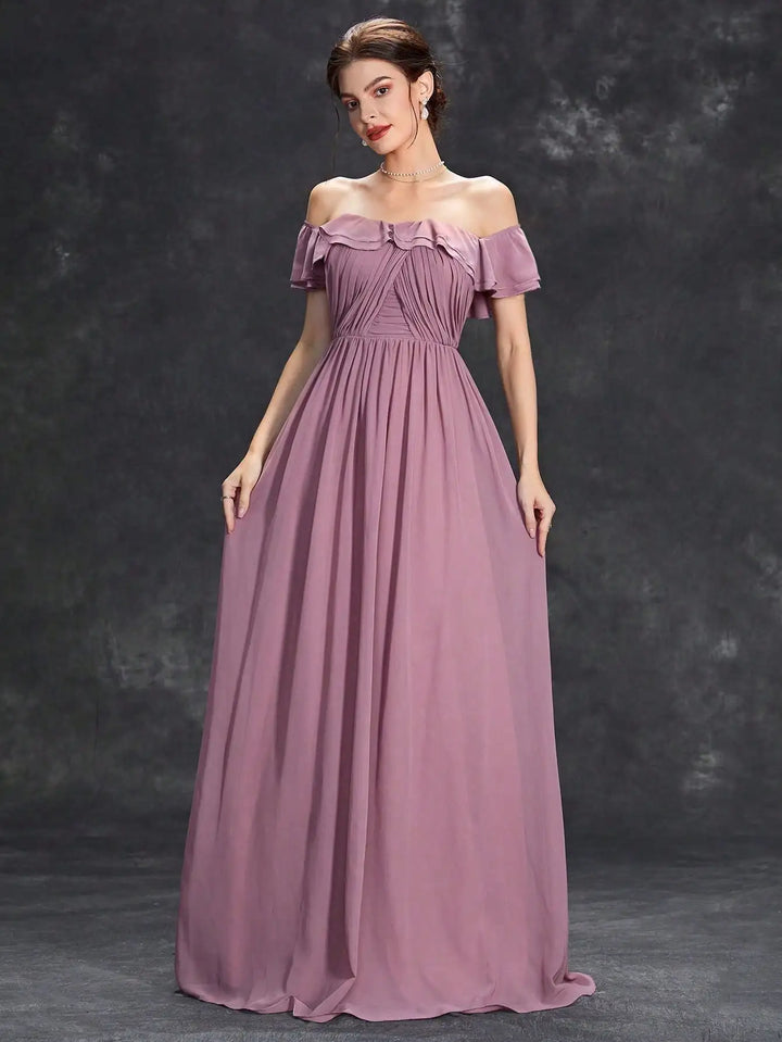 Glamorous Flounce Collar Evening Gown