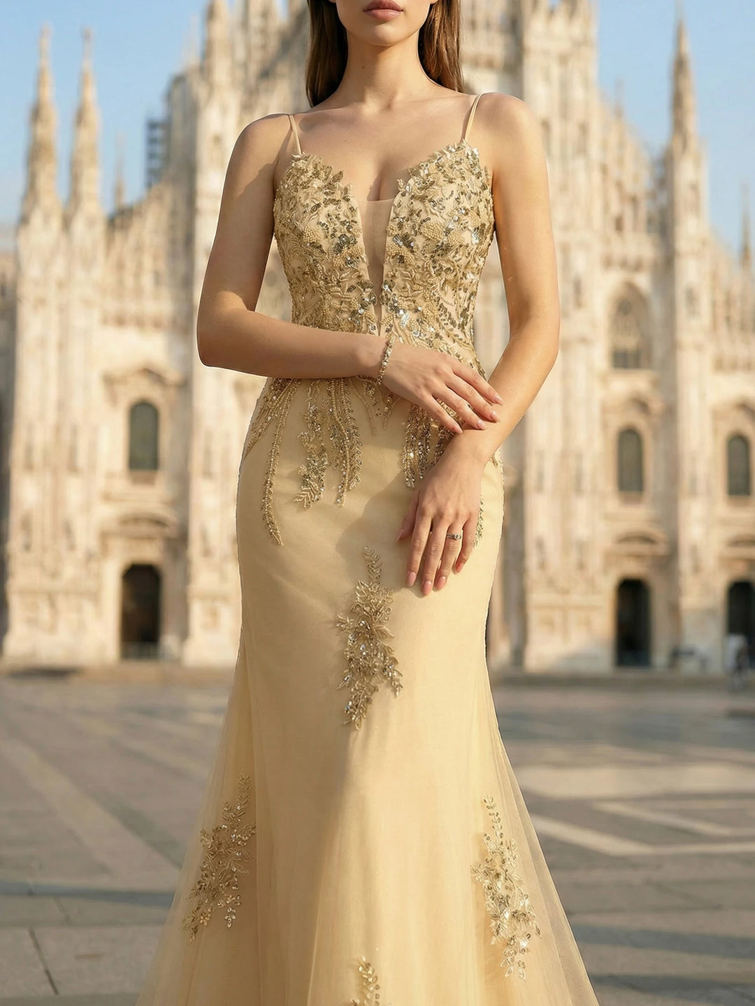 Lovely Sheer Overlay &amp; Train – Luxe Prom Dress