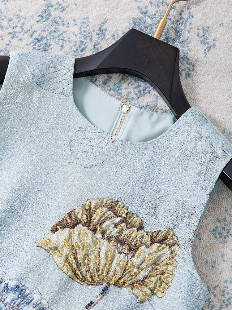 Luxury 3D-Beaded Floral Embroidery Dress