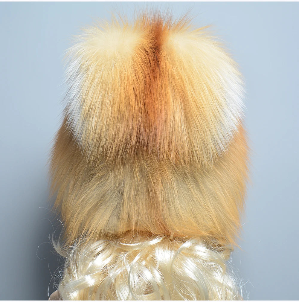 Thick Knitted Real Fur Winter Hat