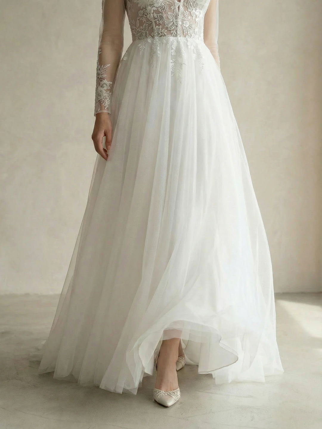 Elegant Lace Beaded Bridal Dress