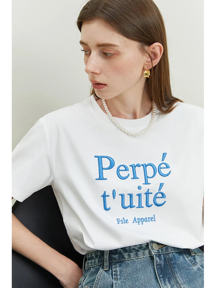 Embroidered Cool Letter Loose Fit T-Shirt