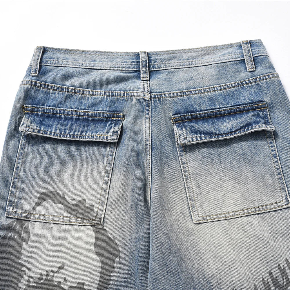 Timeless Straight Fit Hole Printed Jeans Pants