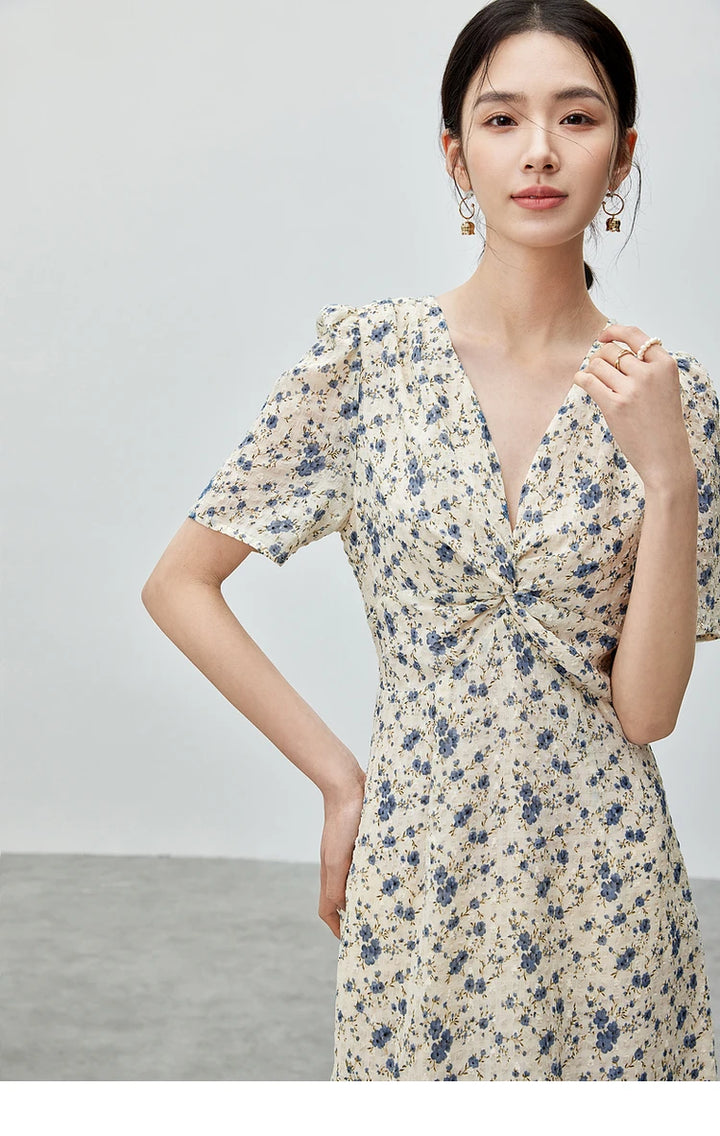 Floral Printed Short Sleeve Midi Dress