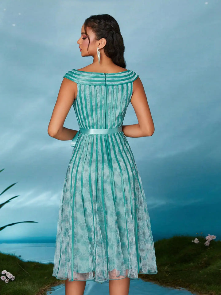 Elegant Round-neck Mesh Evening Dress