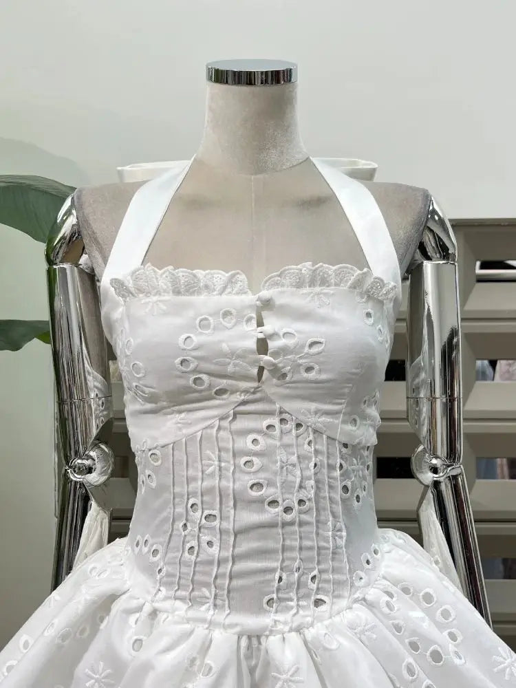 Radiant Embroidered Mini Halter-Neck Dress