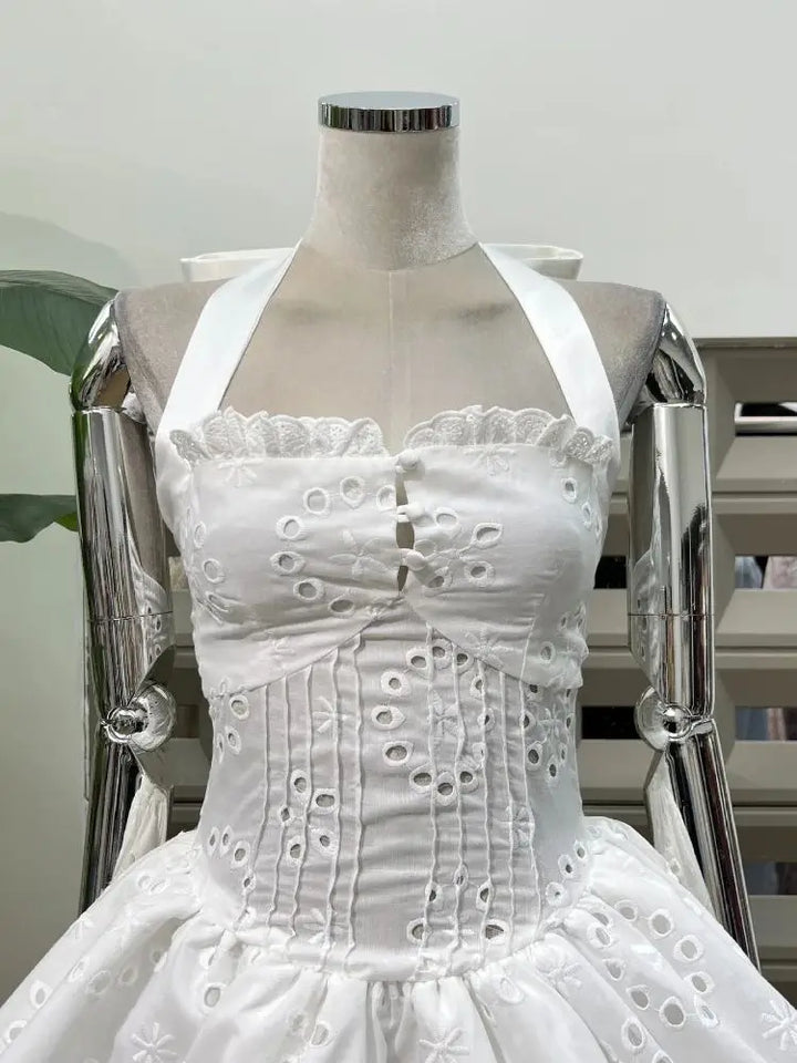 Radiant Embroidered Mini Halter-Neck Dress