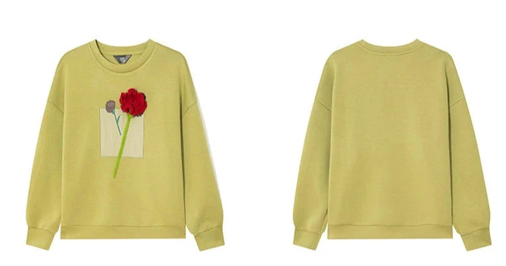 Drop Shoulder 3D Flower Sweatshirt