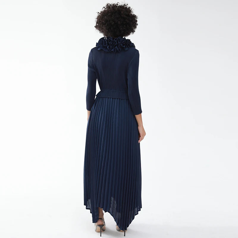 Pleated Scarf Collar Dress