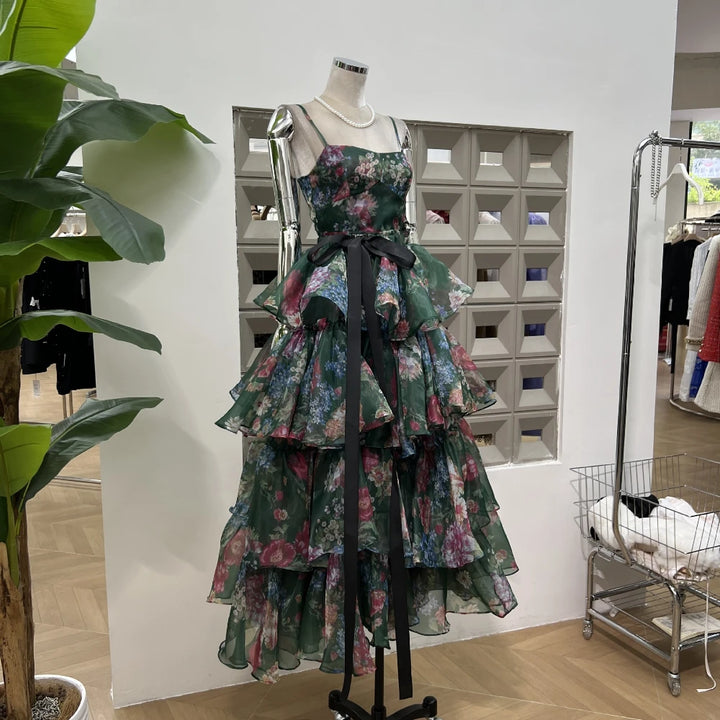 Graceful Flower Thin Ruffles Holiday Dress