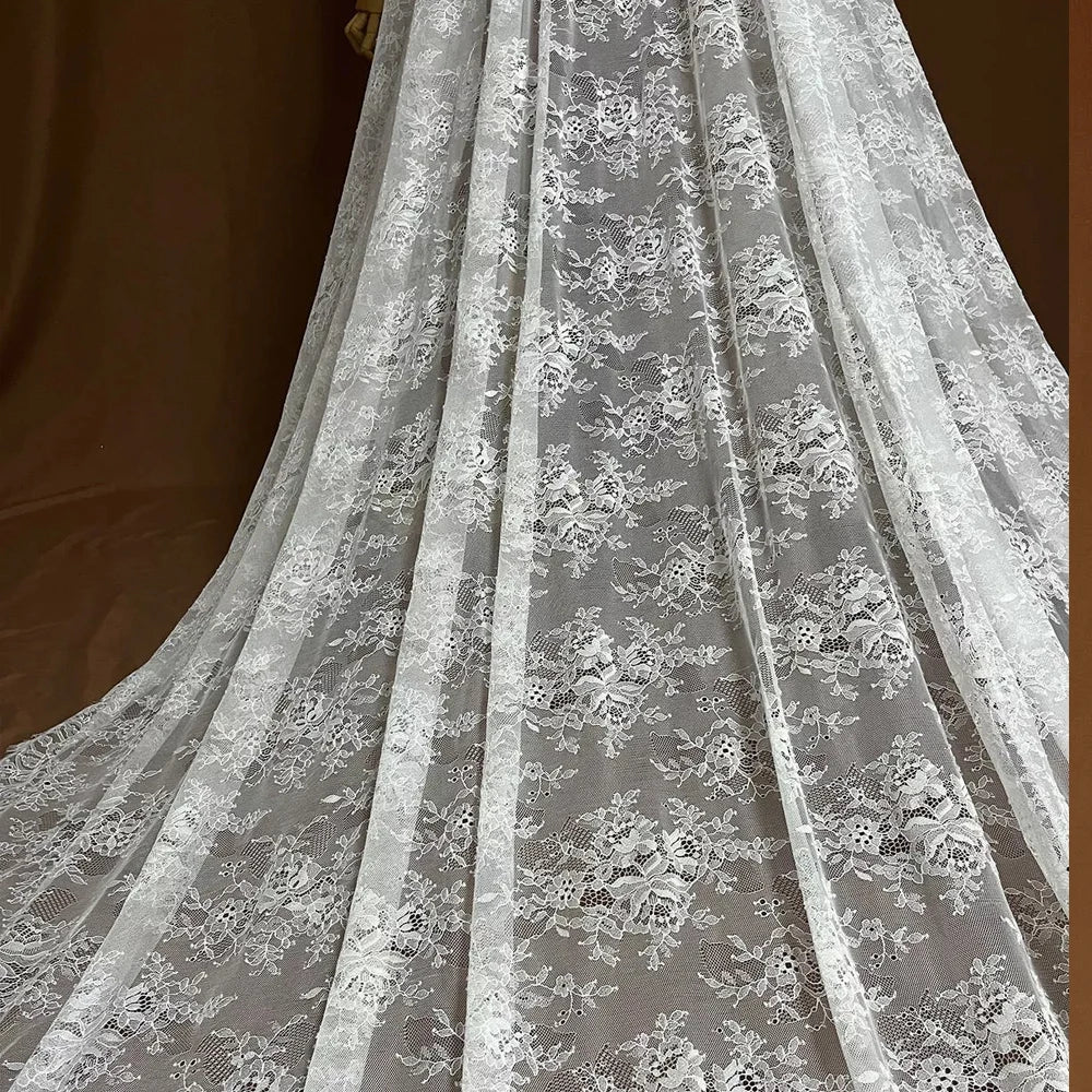 Delicate Lace Appliqués Flowy Bridal Veil