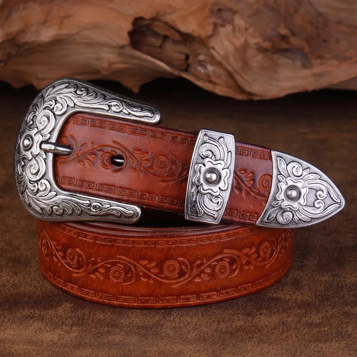 Punk Embossed Western Cowboy Leather Belt