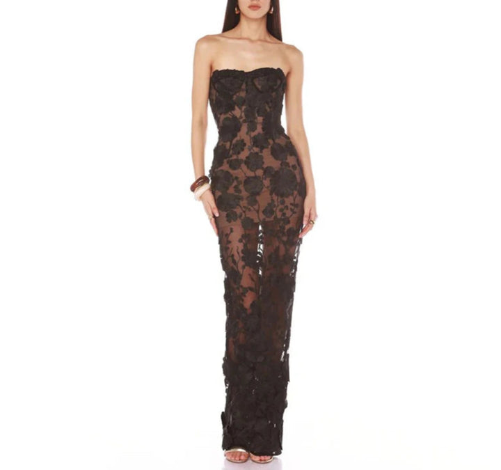 Glamorous Nights Mesh Flower Maxi Dress