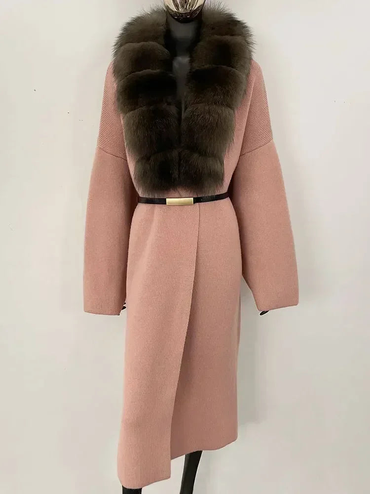 Alluring Detachable Real Fur Collar Coat