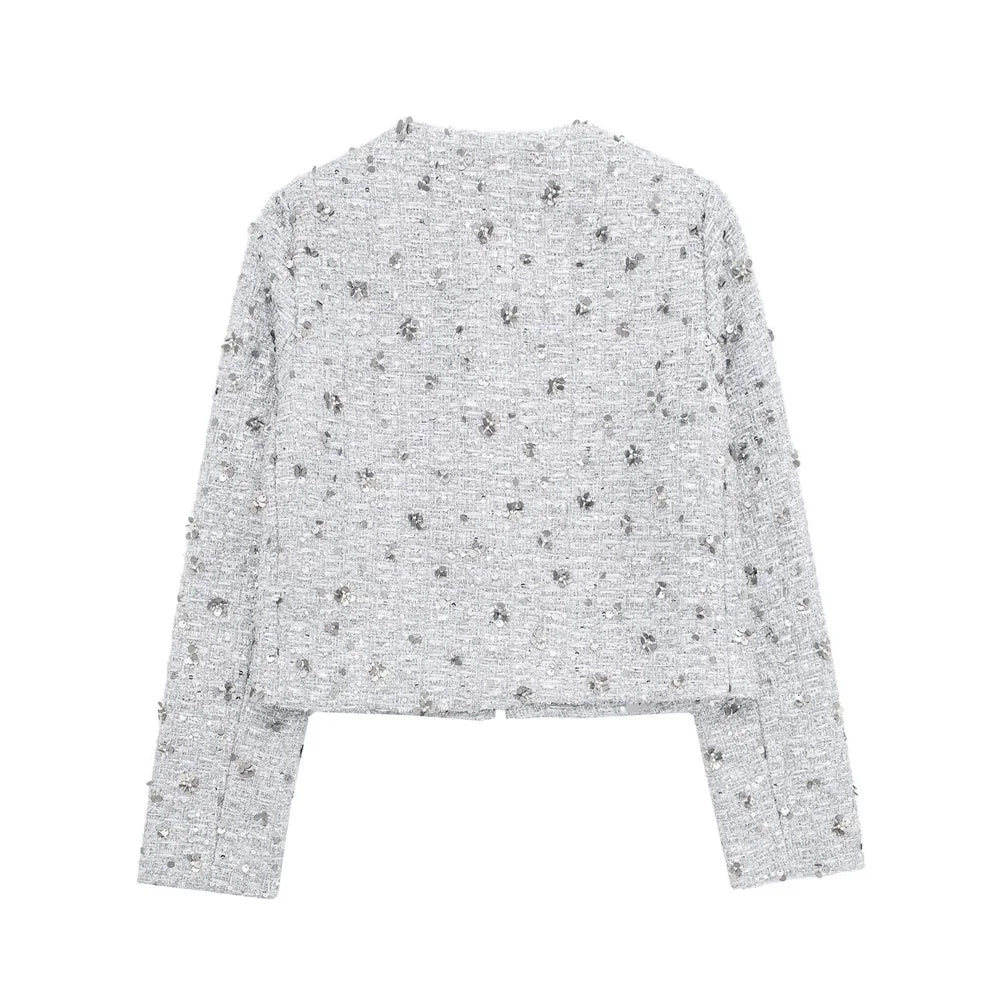 Fancy Beaded Detailing Casual Coat