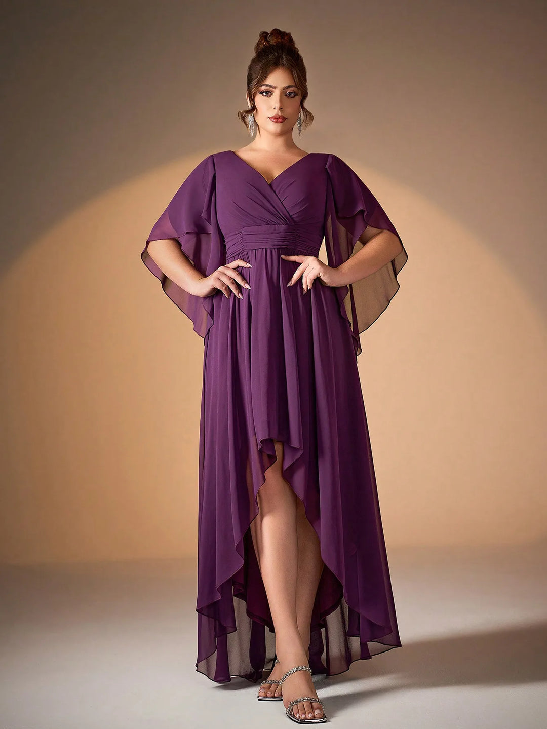 Irregular Sleeves Short Front Dress