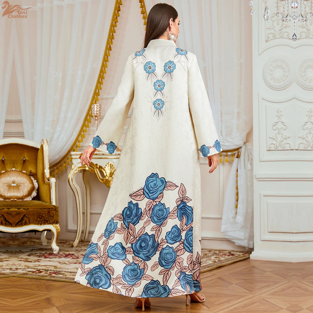 Attractive Floral Print Moroccan Abaya Dress