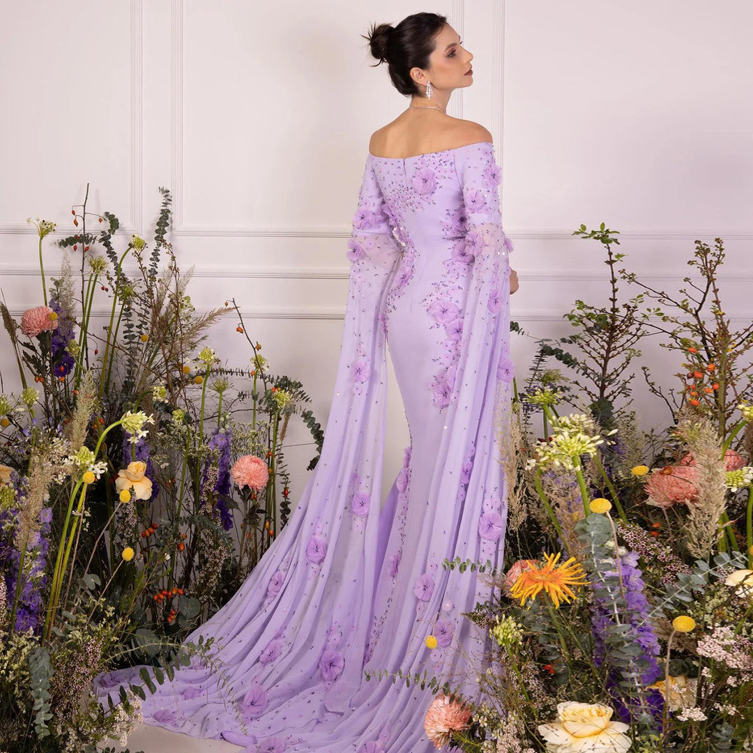 Elegant Off Shoulder 3D Flowers Evening Gown