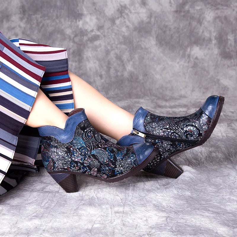 Smart Embossed Leather Ankle Boots