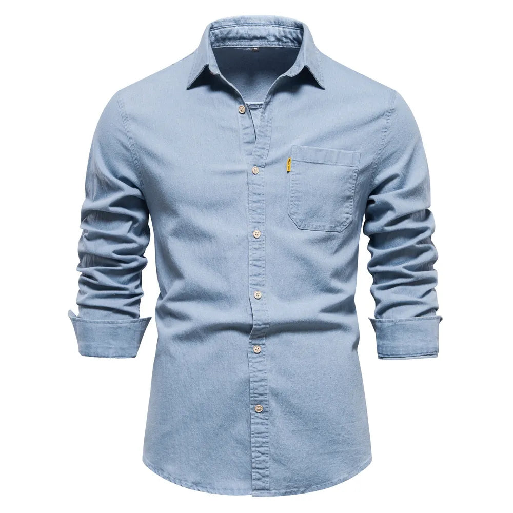 Cotton Denim Men's Long Sleeve Shirt