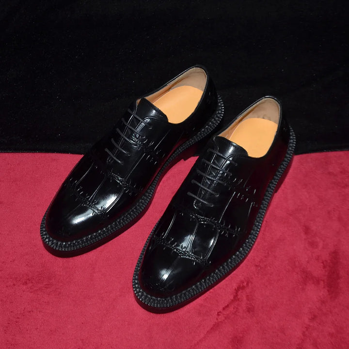 Elegant Social Genuine Leather Black Oxfords Shoes