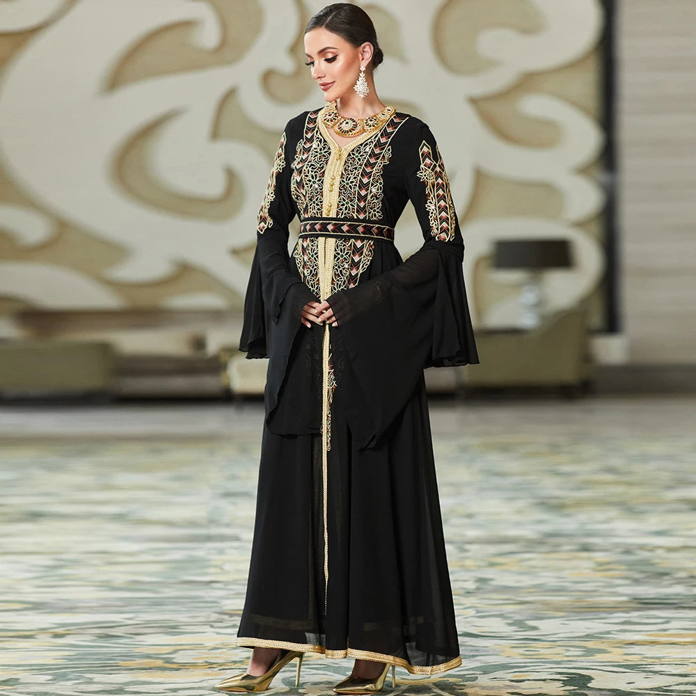 Flare Sleeve Diamond Embroidery Kaftan Abaya