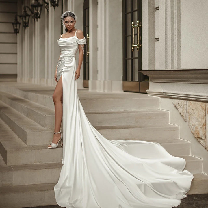 Dazzling Pearl Side Slit Bridal Dress