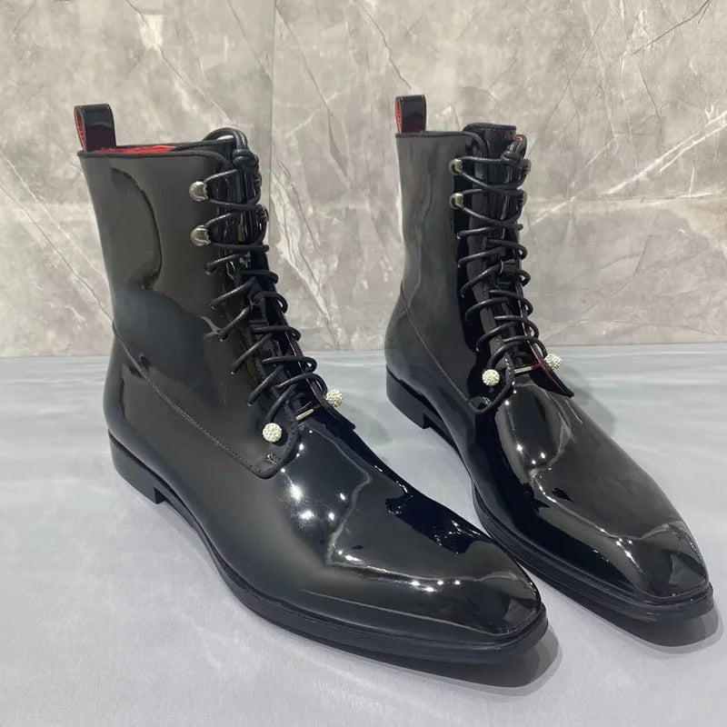 British Patent Leather Ankle Boots