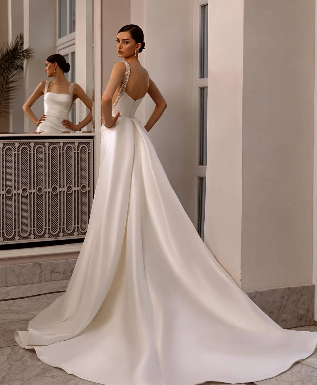 Gorgeous Sequin Beads Backless Wedding Gown