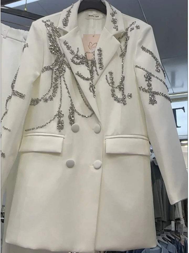 Notched Shining Beaded Blazer