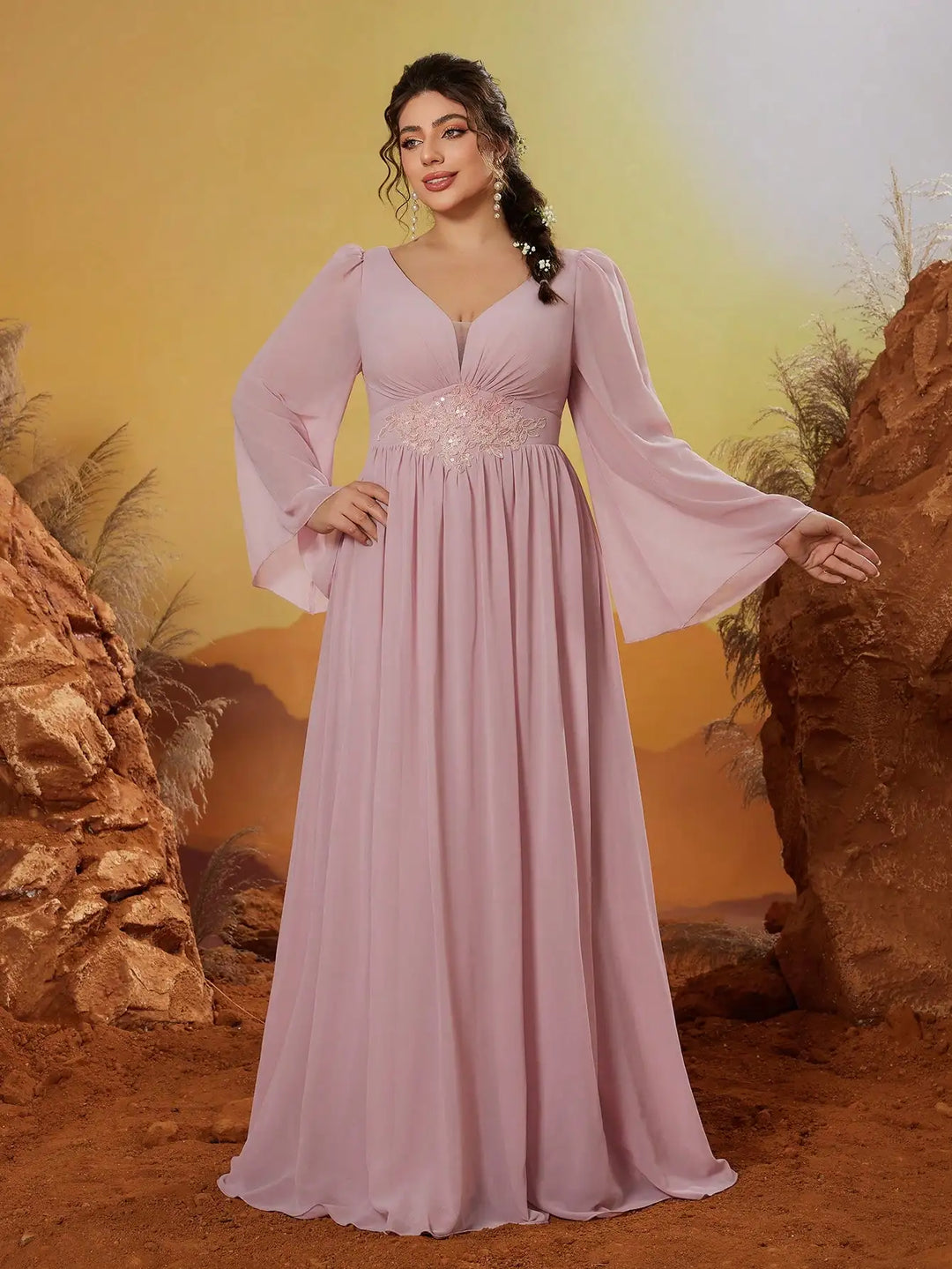 Sweet V-neck Flowing Hem Party Dress