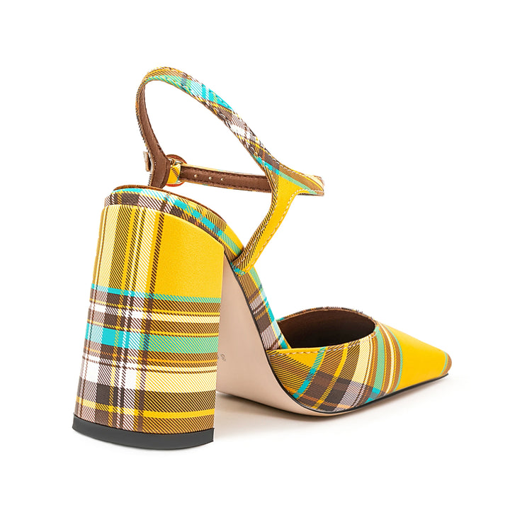 Sweet Square Toe Checker Heel Sandals