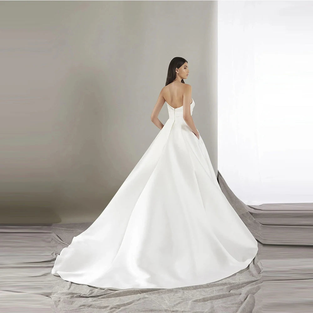 Classic Pleated Open Back Bridal Dress