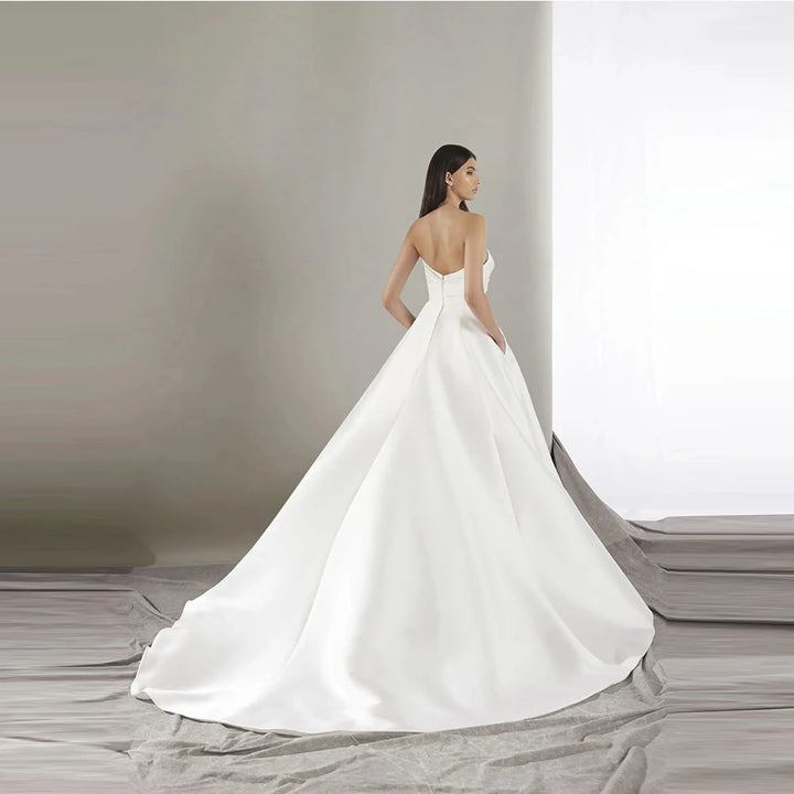 Classic Pleated Open Back Bridal Dress