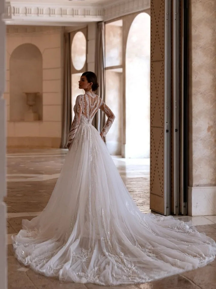 Modern Sparkly Sequins Arabic Bridal Dress