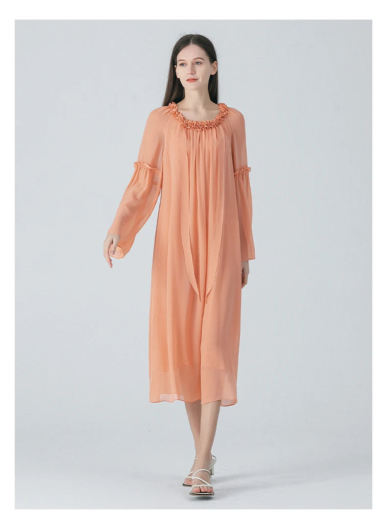 Era Of Pleated Edge Silk Dress