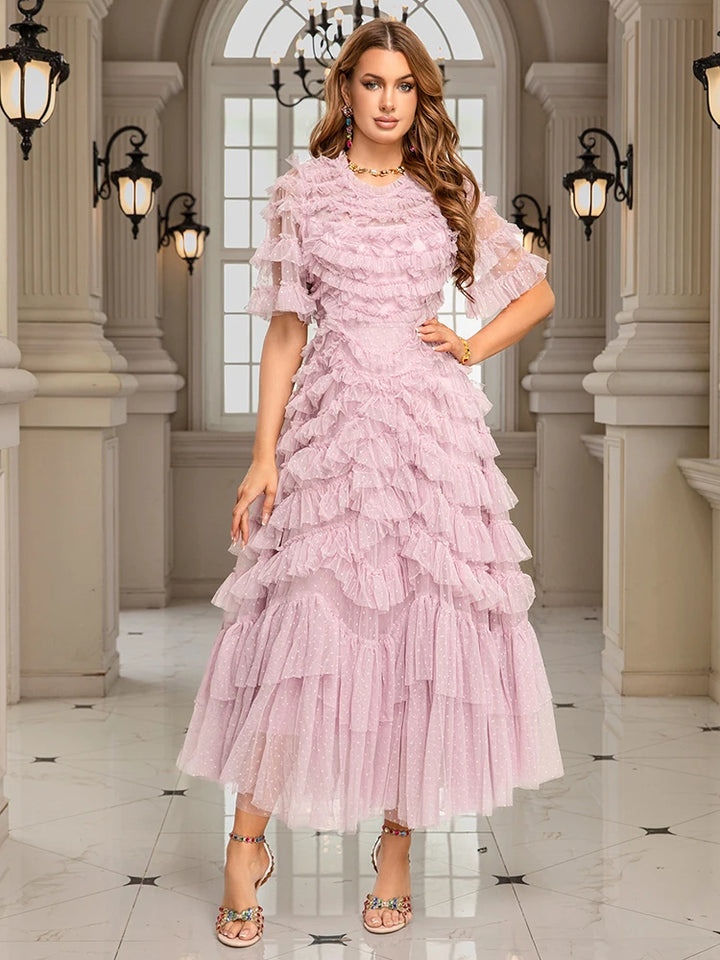 Elegant Fairy Splicing Lotus Leaf Ruffles Dress